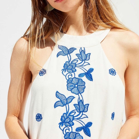 Women's Blue Uo Embroidered High-neck Mini Dress - Picture 2 of 5